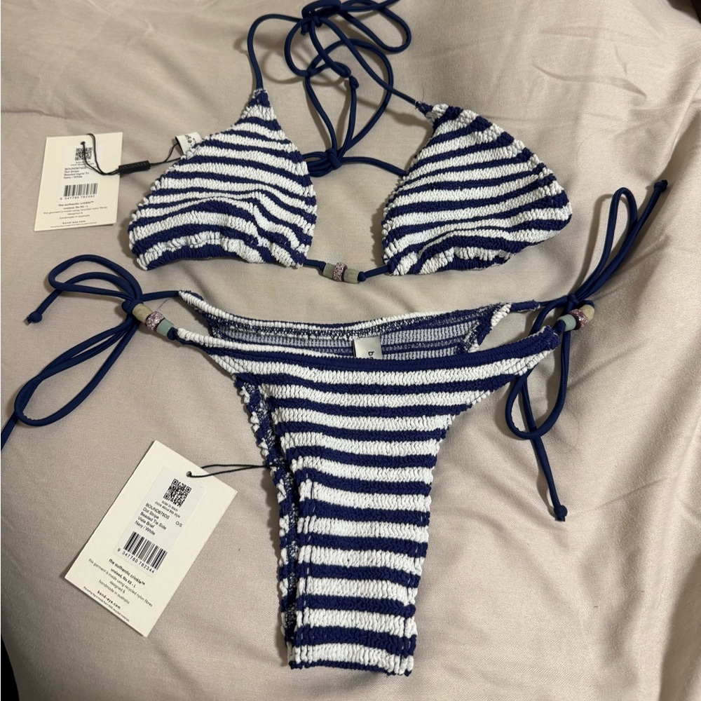 Bond-eye Navy and White Striped Bikini (ONE SIZE FITS ALL)